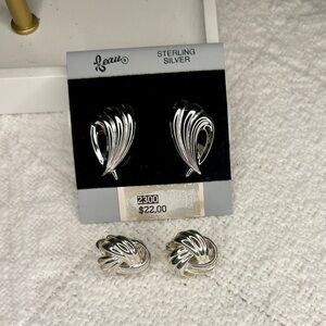 Vintage Silver Clip-On Earrings Set • Sterling Lea Leaf Earrings + Classic Knot
